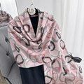 Pale pink winter scarf for women featuring black and grey abstract chain ring patterns - Pink