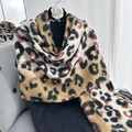 Fashionable leopard print pashmina shawl in khaki and beige soft faux cashmere fabric - Long Tassel Style / Yellow