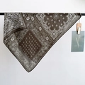 Detailed view of deep coffee paisley square scarf hanging with soft drapes and geometric patterns - 68x68cm / Coffee (68RZW151)