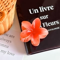 Blumen Haarspange in Korallenorange aus transparentem Acetat auf einem Buch - Rot-8cm