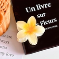Eleganter Haarklammer in Plumeria-Form mit Farbverlauf von Orange zu Creme auf antikem Buch - Beige