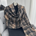 Châle en imitation cachemire camel et noir avec motif floral et carreaux classiques - 60x180cm / Jaune
