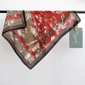 Vintage zijden wollen vierkante sjaal met bloemenprint in rood en bruin en fijne randen - 68*68cm / Rood