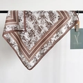 Ink painting style silk square scarf with vintage architectural print and brown border - Neckerchief / Khaki (68RZW125)