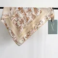 Elegant Toile de Jouy silk scarf featuring vintage landscape print and champagne borders - Neckerchief / Yellow (68RZW125)