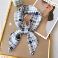 Checkered chain print square silk scarf in chic grey and white pattern style - Black and White