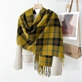 Chic plaid cashmere-like winter scarf with warm ginger and coffee tones and fringes - 70*180+20 / Yellow