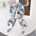Blue butterfly pattern square silk scarf in gray gradient with elegant decorative props - Silver Gray Butterfly (70FJ467) / Silver
