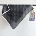 Elegant herringbone silk feel square scarf with geometric patterns and contrast border - 68x68cm / Black