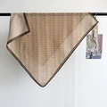 Beige herringbone silk feel scarf with geometric plant patterns and dark brown edges - 68x68cm / Light Coffee