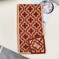 Dicker Wollstrickschal mit rotbraunem und beige Kleeblatt-Jacquard-Geometriemuster - 20*160cm / Azaleenrot