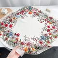 Detailed texture of white silk scarf with vibrant hand-painted floral tulip patterns - 68*68cm / Beige