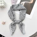 Macro shot of light gray paisley scarf tied in a bow with vintage print and silk texture - 68*68cm / Gray