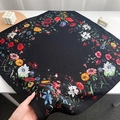 Detail of floral patterns on square white silk scarf with luxury matte texture - 68*68cm / Black