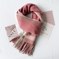 Thick checkered scarf for women with pink and beige tassels in soft cashmere-like fabric - Pink