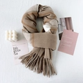 Classic brown plaid scarf with fringe tassels for winter warmth and cozy styling - Long Tassel Style / Khaki