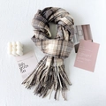 Retro plaid scarf with beige and coffee tassels in thick faux cashmere material - Brown