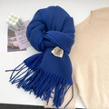 Solid royal blue cashmere-feel winter scarf with long tassels and soft texture - Navy Blue