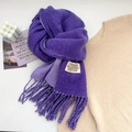 Thick soft dark purple cashmere-feel scarf with long tassels and minimalist patch - Purple