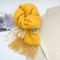 Soft bright yellow imitation cashmere scarf with tassels and minimalist brand label - Lemon Yellow