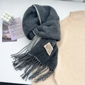 Deep grey cashmere-feel scarf with three-tone tassels and woven label decoration - Heather Grey
