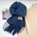 Soft navy blue faux cashmere scarf for women with tassels and stylish brand label - Navy Blue
