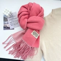 Coral pink soft cashmere-like scarf with fringe tassels and woven brand label - Rose Pink