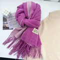 Thick purple double-sided cashmere-feel scarf with fringes and woven brand label - Rose Red
