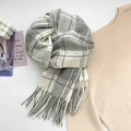 Écharpe épaisse à carreaux gris et beige avec franges pour chaleur hivernale - Gris