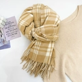 Classic beige and white checkered scarf with soft tassels and imitation cashmere texture - Yellow