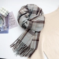 Écharpe épaisse à carreaux classiques gris et marron avec franges pour l'automne-hiver - Bleu gris