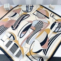 French style square silk scarf with blue stripes and abstract geometric nautical patterns - 68*68cm / Yellow