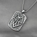 Retro titanium steel rectangle necklace for men with engraved double-sided wolf totem - Pendant + Matching Chain