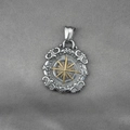 Pendente bussola stella vintage bicolore oro e argento con simboli in stile gotico - Solo Ciondolo (Senza Catena)