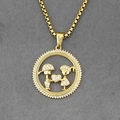 Golden boy and girl couple pendant necklace with sparkling heart and crystal stones - Gold Tone Pendant With Chain