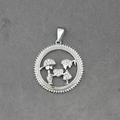 Sparkling diamond-encrusted boy and girl holding heart pendant on silver chain necklace - Steel Color Pendant Only (No Chain)