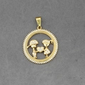 Golden round pendant with pavé diamond boy and girl holding a heart charm - Gold Pendant Only (No Chain)