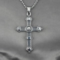Retro gothic skull cross pendant necklace in vintage silver steel with a box chain - Pendant + Matching Chain