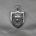 Vintage silver lion head shield pendant necklace made of durable titanium steel for men - Pendant Only (No Chain)