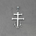 Pendentif croix de Lorraine en argent poli avec reliefs d'anges et bords perlés - Pendentif Seul (Sans Chaîne)