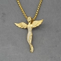 Goldene Engel-Halskette mit funkelnden Kristallen und feiner quadratischer Gliederkette - Gold Klarer Strass (Mit Kette)