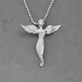 Collana con ciondolo ali d'angelo argentate con cristalli scintillanti e catena lunga - Pendente Con Catena Come Mostrato / Argento Strass Chiaro (Con Catena)