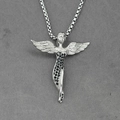 Collana con ciondolo angelo in argento con cristalli neri e catena a scatola - Pendente Con Catena Come Mostrato / Argento Strass Nero (Con Catena)