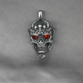 Gothic skull pendant in titanium steel with red rhinestone eyes and horn details - Pendant Only (No Chain)
