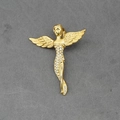 Goldener Engelsanhänger mit funkelnden weißen Kristallen und detaillierten Flügeln - Goldbasis Weißer Stein (Nur Anhänger)
