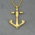 Gold skull anchor pendant necklace with black rhinestones and cross detail on box chain - Gold Tone Pendant With Chain