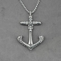 Punk anchor skull pendant necklace with zircon cross and 316L stainless steel box chain - Silver Color Pendant with Chain