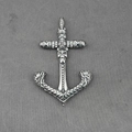 Silver retro 316L stainless steel anchor cross necklace with skull and rhinestone inlay - Steel Color Pendant Only (No Chain)