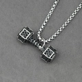 Collana con ciondolo a manubrio in argento con zirconi neri e catena a perle quadrate - Pendente in Zirconia Nera Con Catena