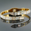 Elegant gold-plated snake cuff bracelet featuring mother of pearl and zircon pavé inlay - Gold